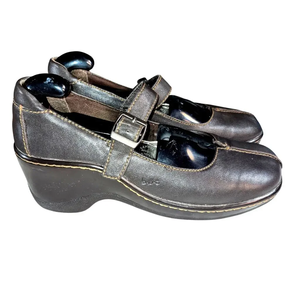 BOC Born Brown Leather Mary Jane Split-Toe Wedge Chunky Platform Shoes 8.5M